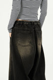 Mud side incision balloon denim pants