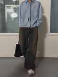 Cross Damage Banding Denim Pants