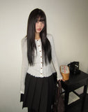 Dabu Lace Button Ribbed Cardigan