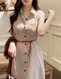 Tenza Stripe Sleeveless Shirt One Piece (Belt Set)