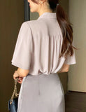 Shining Frill Chiffon Wing Collar Blouse