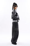 Block suede crop racing leather jacket