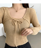 Rib Bolero Square Neck Sleeveless Knit Cardigan Two-piece Set