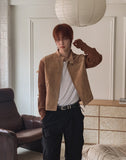 Laden Suede Knit Mix Crop Rider Jacket