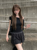 Zant Ribbon Knot Off-Shoulder Shirring T-Shirt