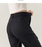Linen Pocket Cargo Banding Straight Wide Cotton Pants