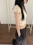 Illum Embroidery Punching Slit Cropped Short Sleeve Blouse