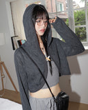 Roching lace duffel button crop hood cardigan