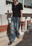 Depot damage embossed wide denim