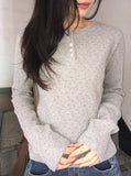 Shuji Flower Waffle Henley Neck Long Sleeve Tee
