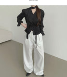 Front Pleated Loose Wide Back Banding Slacks