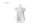 Amu Lace Frill Button Puff Short Sleeve Blouse