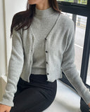 [10% wool] Baon Boucle Semi Turtleneck Knit Cardigan Set