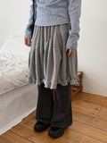 Simrin Ribbed Diagonal Shirring Midi Skirt