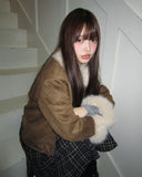 Dune Suede Quilted Buckle High Neck Fur Jacket