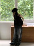 Pocon Shirring Ribbon String Corset Sleeveless Blouse