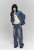 HEM BUTTON UTILITY CARGO DENIM PANTS