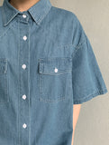 [unisex] Hellny Pocket Denim Over Short Sleeve Shirt