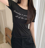 Layered Lettering See-through Short Sleeve T-shirt