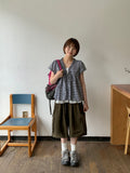 Qubin Layered Check Frill Short Sleeve Blouse