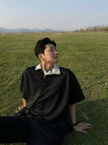 Color scheme collar oversize fit short sleeve T-shirt