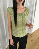 Linda Check Pintuck Ribbon Frill Blouse