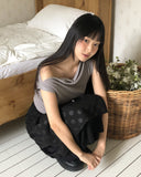 Hikin Unbalanced Off-shoulder Drape Shirring Strap Sleeveless