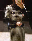 Piel Check Tweed Color Matching H-Line One Piece