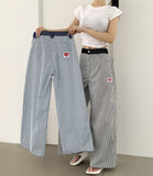 Stripe Heart Embroidery Patch Avant Wide Fit Pants
