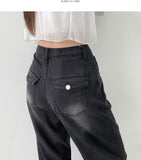 Summer Tencel Back Pocket Span Banding Wide Denim Pants