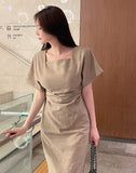 Even Square Neck Shirring Long One Piece