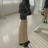 Solid Cotton H-Line Back Slit Long Skirt