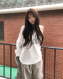 Kitten Lettering One-Shoulder String Sweatshirt