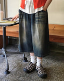 [unisex] Lanto Vintage Cat Washing Banding Bermuda Denim Cargo Pants