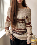Nia Stripe Off-Shoulder Overfit Long Sleeve Knit