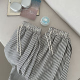 Stripe Loose Fit Folding Wide Banding Seersucker Pants