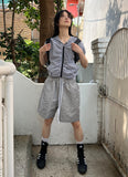 GINGHAM SHIRRING ZIP-UP