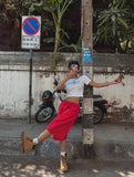 high key side tuck wide half pants