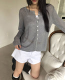 Siju see-through knit long-sleeved cardigan