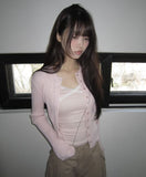 Cure Button Ribbed Round Cardigan