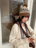 Length cable V-neck loose fit long long sleeve knit