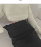 Banding Suede H-line Back Slit Long Skirt