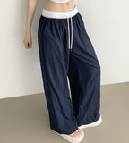 Summer rustling color matching detail wide banding pants