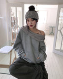 Mio Drape Hood Off-Shoulder Sweatshirt