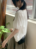 Rickle Vintage Flower Punching Puff Short Sleeve Blouse