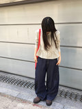 Maroon Side Button Wide Denim Pants