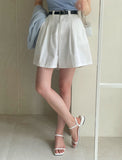 Amy Pintuck Banding Short Cotton Pants (Belt Set)