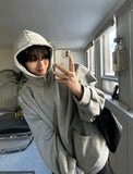 Brushed Snap-Neck Button Hoodie