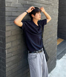 Collar Henry Neck Boonto Short Sleeve T-shirt