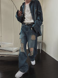 S/S shear damage washed denim pants